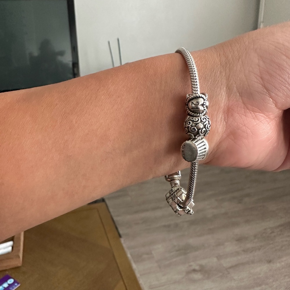 Solid sterling silver pandora braclet with charms